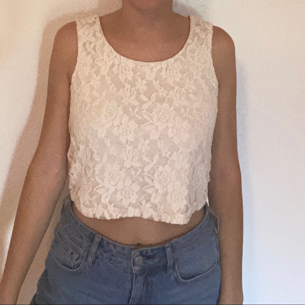 Material Girl Lace White Cropped Tank Top